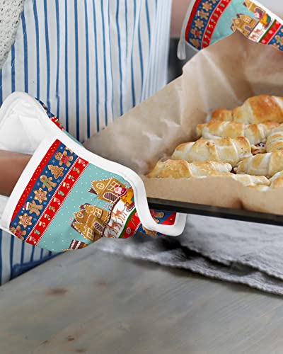 Christmas Gingerbread Man Santa Reindeer Pot Holders With Pocket For Kitchen, Heat-Resistant Potholders Set Of 2, Hot Pads Oven Mitts With Hanging Loops For Home Cooking Baking Microwave, Red Stripes #TOP5