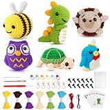 ELLiat 6PCS Crochet Kit for Beginners, Amigurumi Crocheting Animals Kits with Step-by-Step Video Tutorials Dinosaur, Hedgehog, Penguin, Owl, Turtle or Bee, Knitting Starter Pack for Adults and Kids