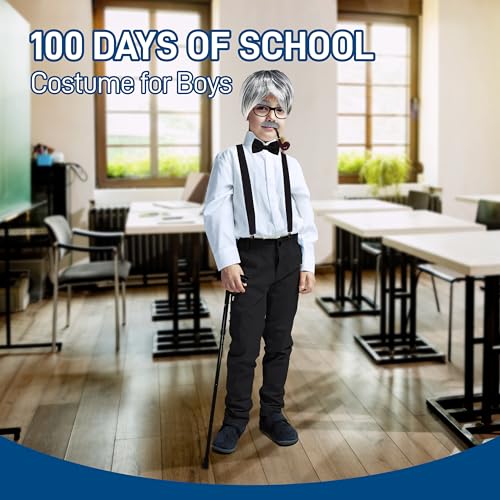 4E'S Novelty Old Man Costume 10 Pcs Set For Kids Ages 3-14 Years - 100 Days Of School Costume For Boys Dress Up Accessories Includes Wig Cane thumb #6