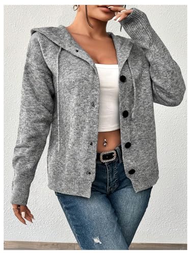 Women's Plus Size Button Down Cardigan Long Sleeve Knit Drawstring Hooded Sweaters Fall Clothes3