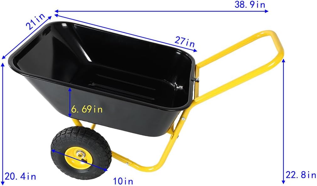 Dual-Wheel Wheelbarrow, Heavy-Duty Camping Beach Wagon with Pneumatic Tires and 180° Rotating Handle,Quick Release Utility Wheel Barrow Trolley, for Outdoor Lawn Yard Farm Ranch