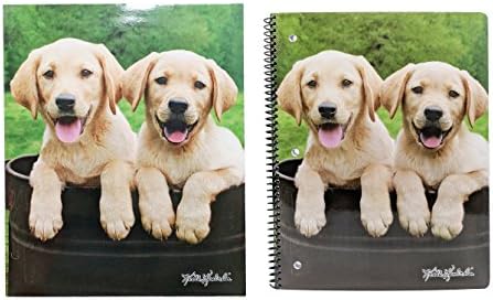 Cute Puppy or Kitten Back to School Set – Pocket Folder and Composition Notebook (Golden Retriever Pups)