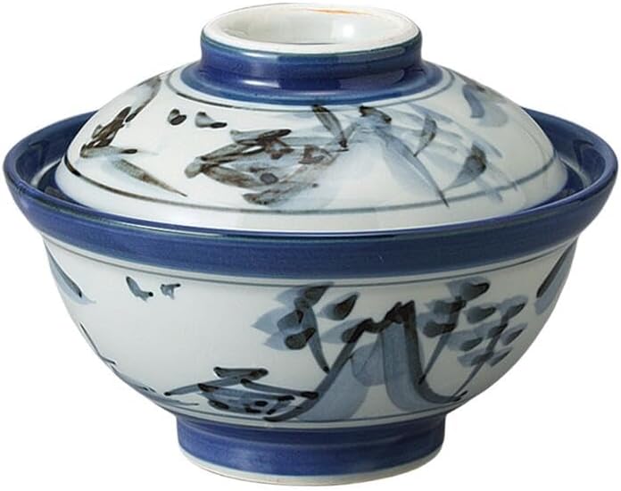 Japanese 6.1 Inches Diameter Porcelain Sansui Donburi Bowl Ramen Noodle Soup Rice Bowl with Lid Grey M51910 Made in Japan