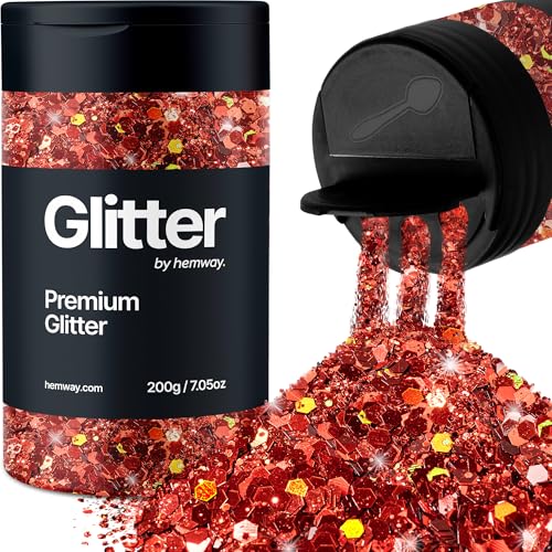 Hemway Premium Glitter Shaker - Red Holographic | 205g Multi Size Halloween Metallic Flake Sequins for Resin & Epoxy Crafts | Craft Supplies for Decorating Masks, Nail, Face, Bunting, Art