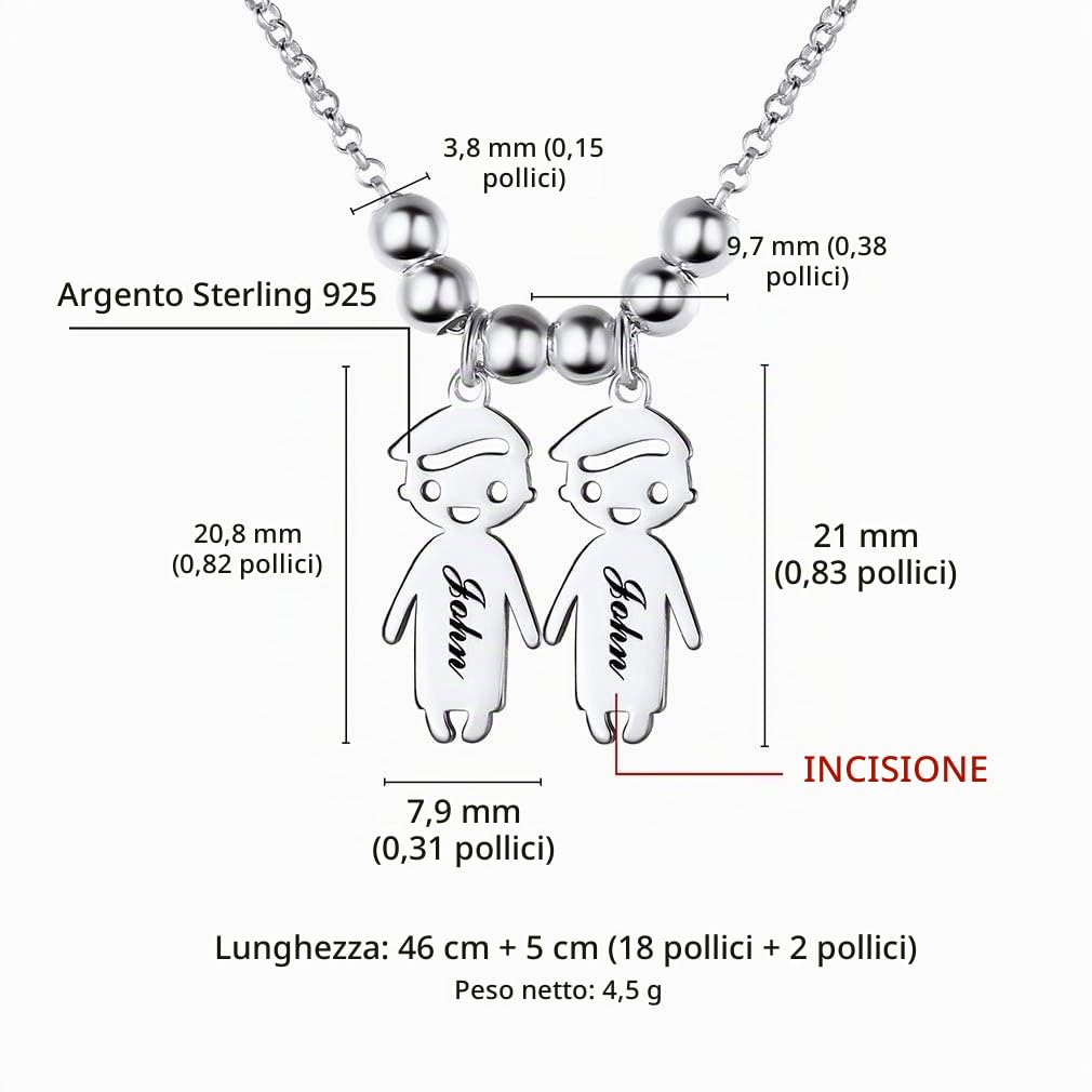 Custom4U Collana Personalizzata Ciondolo Bambini in Argento S925 Ragazzi Ragazze 1-5 Nomi Laser Incisione Collana Donna Collana Mamma Famiglie Regalo Compleanno per Madre BFF