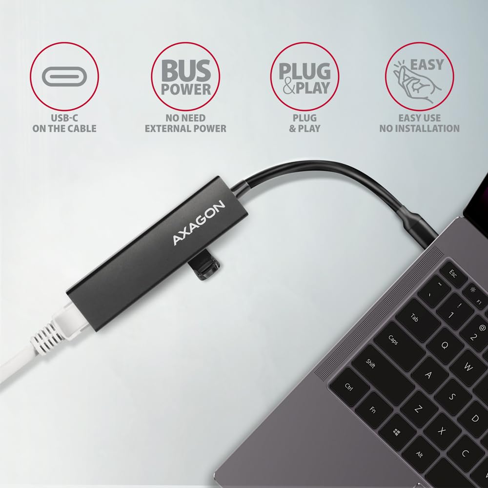 Compatible HMC-GL3A USB-C-Hub, 3X USB-A, Gbit-LAN, Schwarz