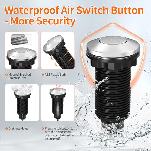 Image of Joinfworld Garbage Disposal Button Kit, Garbage Disposal Air Switch Kit Sink Top Switch for Garbage Disposal Brushed Nickel Stainless Steel LONG 2.6 inch Air Switch Button - UL Listed