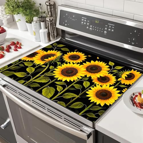 Image of HOMETITUTE Sunflower Stove Top Cover 28x20 Diatomite Farmhouse Mat | Electric stove decoration