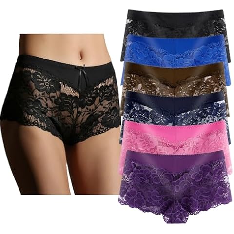YaoKing Women's Underwear Regular & Plus Size Panties Lace Boyshort Hipster Cheeky Panty- 6 Pack (6 Pack-C9144, XL) Cover
