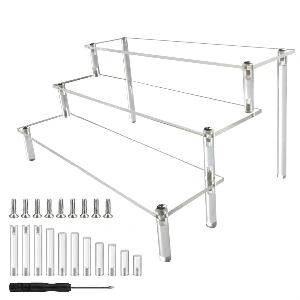 Lafefe Acrylic Display Stand, 30cm 3-Tier Clear Acrylic Riser, Perfume Stand and Cologne Organizer, Showcase Shelf for Collectibles Vinyl Figures, Cupcake Dessert Display Stand (1 Pack)