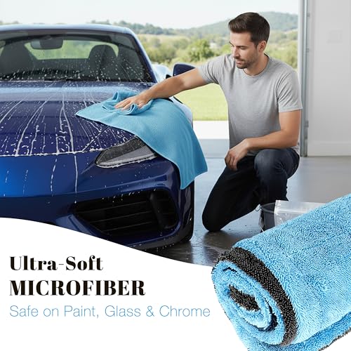 Image of Storite Microfiber Cloth for Car Cleaning - 1100 GSM Ultra Soft & Super Absorbent Car Drying Towel | Lint-Free & Scratch-Free Automotive Cleaning Cloth for Car Wash & Detailing | Blue /Grey (80x50CM)