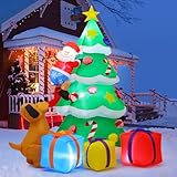 GOOSH 7 Foot Christmas Outdoor Decorations Inflatable Tree Claus Climbing on Christmas Tree Chased by Dog and Giftbox Decoration (7 Foot Christmas Inflatable Tree)