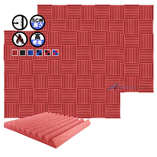 Arrowzoom スーパーダッシュ 新しい 96 ピース 防音 遮音 密度26㎏/m3 作品 吸音材 楽器 緩衝材 防音材 音響泡断熱治療 消音 超強力 騒音 スタジオ 吸音材質 室内装飾 防音対策 500x500x50 mm 縮状態出荷 スタジオレコーディング wedge タイルパネルウェッジサ SD1134 赤