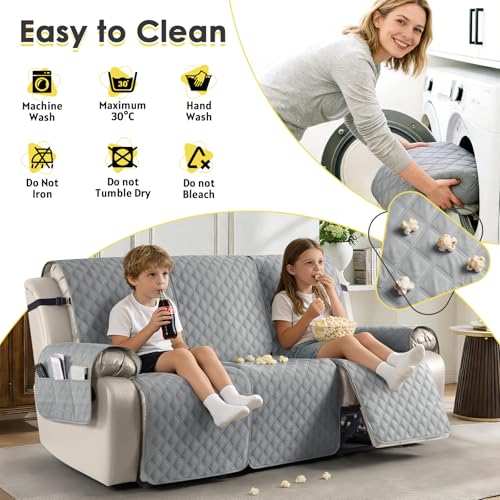 Image of TAOCOCO Recliner Sofa Protector,3 Seater Recliner Covers,Waterproof Recliner Sofa Covers,Non Slip Recliner Chair Covers,Armchair Covers for Pets,Reclining Sofa Covers with Pockets(Light Grey)
