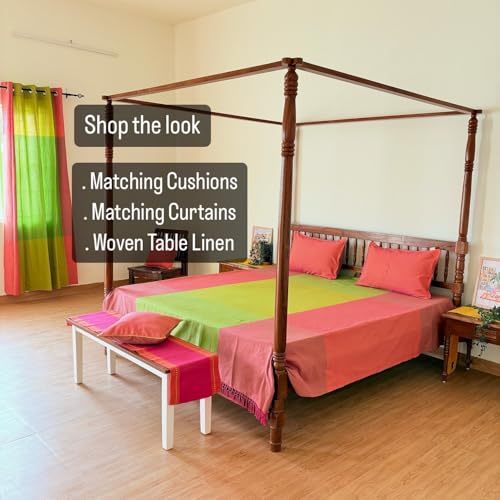 Image of RANGBHAR Handloom 100% Cotton Curtains for Door, Premium Extra Wide Curtains, 70-75% Room Darkening Cotton Curtains 5 Feet Long Set of 2 with Eyelets, (Yellow, Window-5 Feet X 5 Feet)
