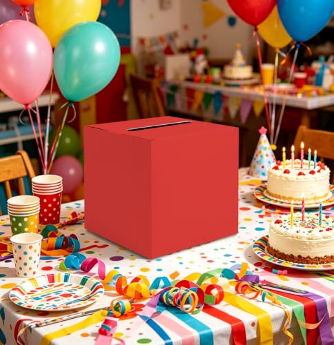 Image of SietDESEO Red Card Box for Graduation Large Gift Card Box Holder 9.8 inch x 9.8 inch Money Cards Box Diy Card Box for Wedding Reception Baby Shower Birthday Cards Box Holder