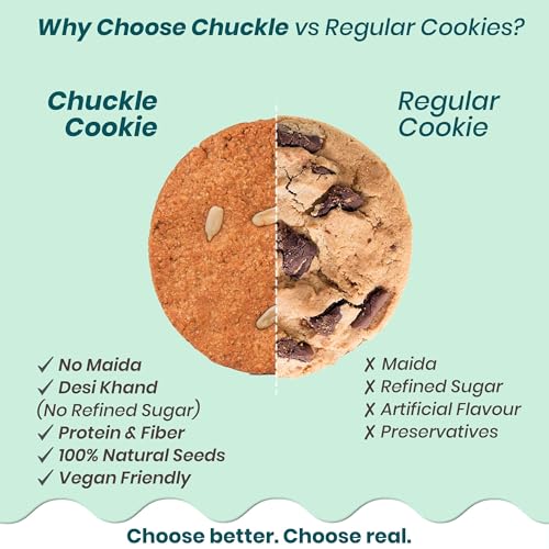 Image of Chuckle Clean Seed Oat Cookies with Flax & Sunflower Seeds 300g (6 Pack x 50g), Jaggery Sweetened Cookies without Palm Oil, Gluten Free Biscuits and Protein Cookie Snack with Oats & Seeds