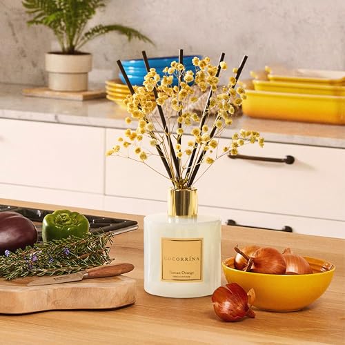 Image of COCORRINA Reed Diffuser - Tuscan Orange 6.7 fl oz Reed Diffuser with Sticks, Home Bedrrom Bathroom Shelf Decor