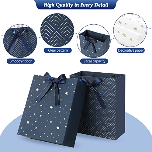 Komoleay 4 Pack 9 Inch Medium Size Gift Bags Assorted Premium Blue Gift Bags With Tissue Paper Use For Birthdays, Baby Shower,Weddings,Party Favor, Holiday Presents-7 Inch X 4 Inch X 9 Inch thumb #3