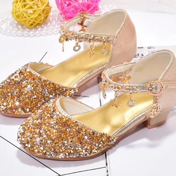 Girls Princess Low Heels Mary Jane Shoes Rhinestone Party Dance Shoes2