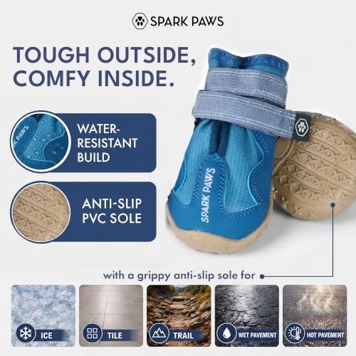 Image of Spark Paws 365 Dog Shoes - All-Weather Paw Protection | Winter Snow Boots & Summer Hot Pavement Booties for Dogs | All-Terrain, Water-Resistant, Blue - Size 3