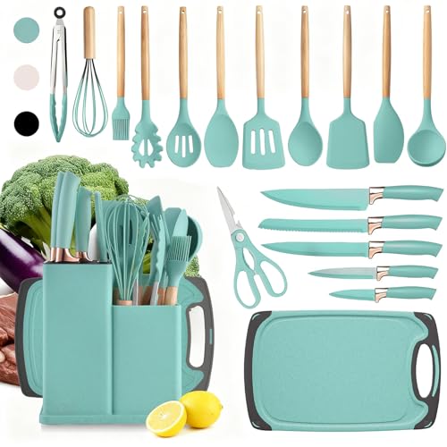 Opiniones y reviews de Paletas de cocina - los más vendidos. 42 Utensilios de Cocina, 19 Piezas Juego de Utensilios de Cocina de Silicona Antiadherente con Mangos de Madera Resistentes al Calor, Juego de Cocina que Incluye Tabla de Cortar y...