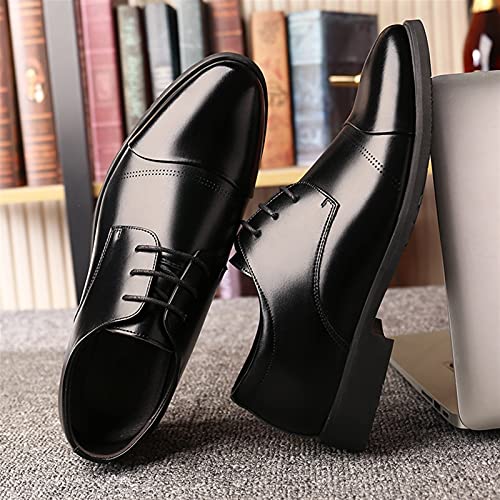 Single Season Formal Shoes Dress Oxford for Men Lace Up Height Increasing Elevator 2.3inch Round Cap Toe Leather Block Heel Anti-Slip Rubber Sole Low Top Prom Very Popular Among Young PEO3