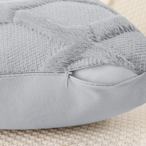 decorUhome Throw Pillow Covers 20x20 Inch Set of 2, Soft Plush Faux Fur Wool Grey Couch Pillow Covers, Decorative Neutral Pillow Cases for Bed Sofa Living Room Home Decor