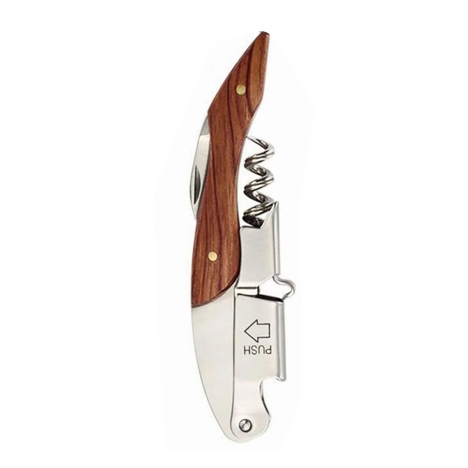 Apribottiglie, Cavatappi per Camerieri Professionali 5 Cerchi Apribottiglie per Vino, Chiave per Vino in Acciaio Inossidabile Apribottiglie Portatile con Manico in Legno con