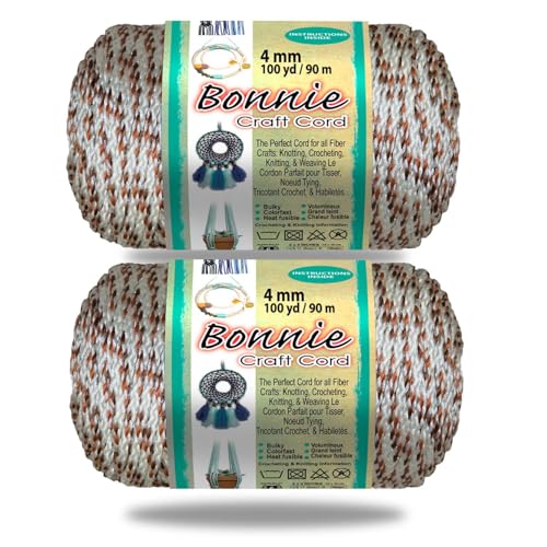 Pepperell Bonnie Braid Macrame Cord | 4mm x 100yd | Value 2-Pack | Twisted Polypropylene Cord for DIY Crafts, Plant Hangers, Wall Hangings, Crochet & Macrame (Indian Corn)