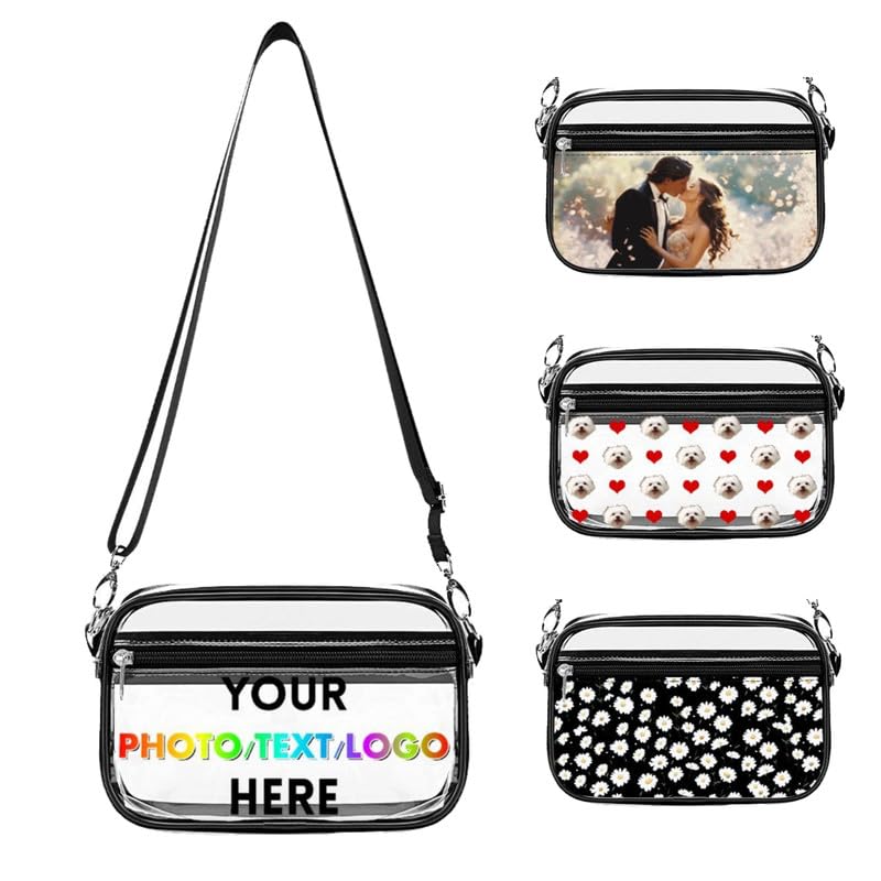 Melbrakin Bolso cruzado transparente personalizado con nombre/foto/texto, bolso transparente personalizado para conciertos, playa, viajes y deportes