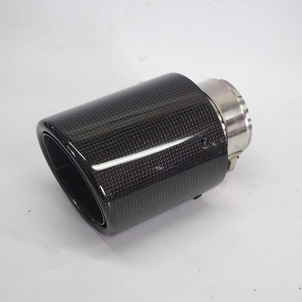 Glossy Carbon Fiber Muffler Pipes Exhaust Tips with Mirror Polishing Stainless Steel, Rolled Edge, Inlet 63mm(2.5inches) Outlet 101mm(4inches)