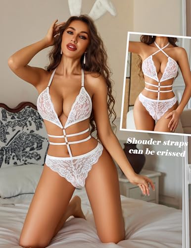 Avidlove Plus Size Bridal Lingerie for Women Lace Teddy Bodysuit One Piece Wedding Lingerie for Bride White XXL — view 4