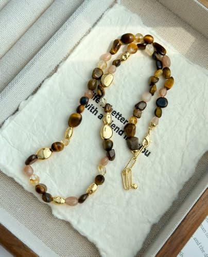 Collier perles caramel et pierres précieuses | Bijou de clavicule luxe - 5