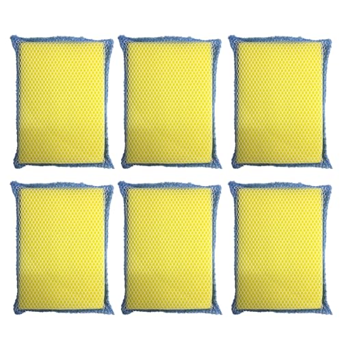 Image of LOLA Microfiber Terry & Nylon Net Sponge Scrubber Pad, 6 Pack, Non Scratch 2-Way Cleaning, Gently Scrubs & Wipes Clean