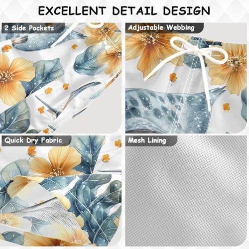 Pigsaly Boys' Swim Board Shorts Sea Stingray Yellow Flowers Boy's Swim Trunks Kids Swimwear S3