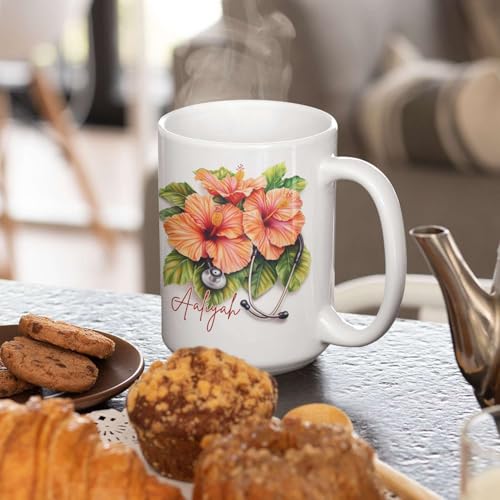 Taza Cerámica con Flor Hibisco y Tema Médico 11oz miniatura 4