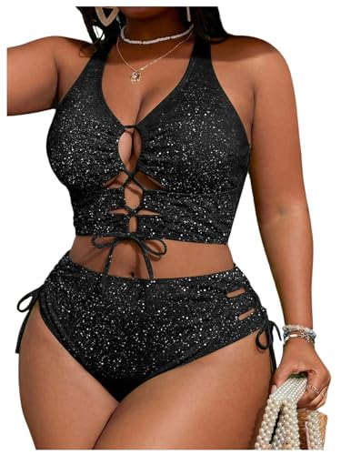 Image of SOLY HUX Women's Plus Size Bikini Set Sexy Swimsuit Lace Up Tummy Control 2 Piece Bathing Suit