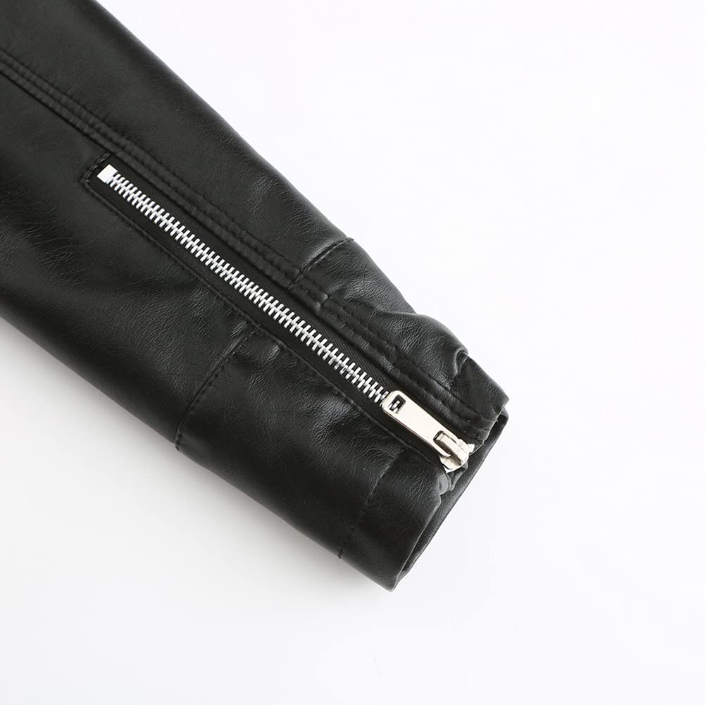 YYNUDA Giacca da donna elegante in ecopelle con zip su moto corta PU Moto Biker Outwear aderente cappotto sottile