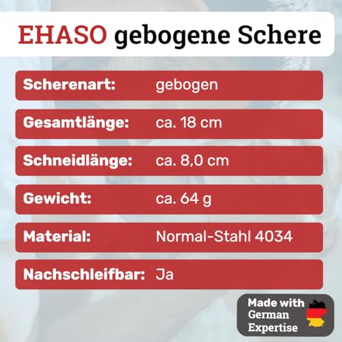EHASO Gebogene Hundeschere Rostfrei, 18cm matt