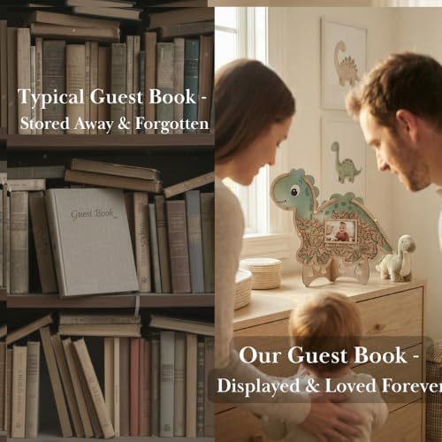 Image of The Real Bossy Baby Baby Memory Keepsake Frame Guestbook - Luxury Baby Shower & First Birthday Guest Book Alternative - Preserve Wishes, Messages & First Year Memories in a Beautiful Nursery Display - Dinosaur & One-A-Saurus Theme