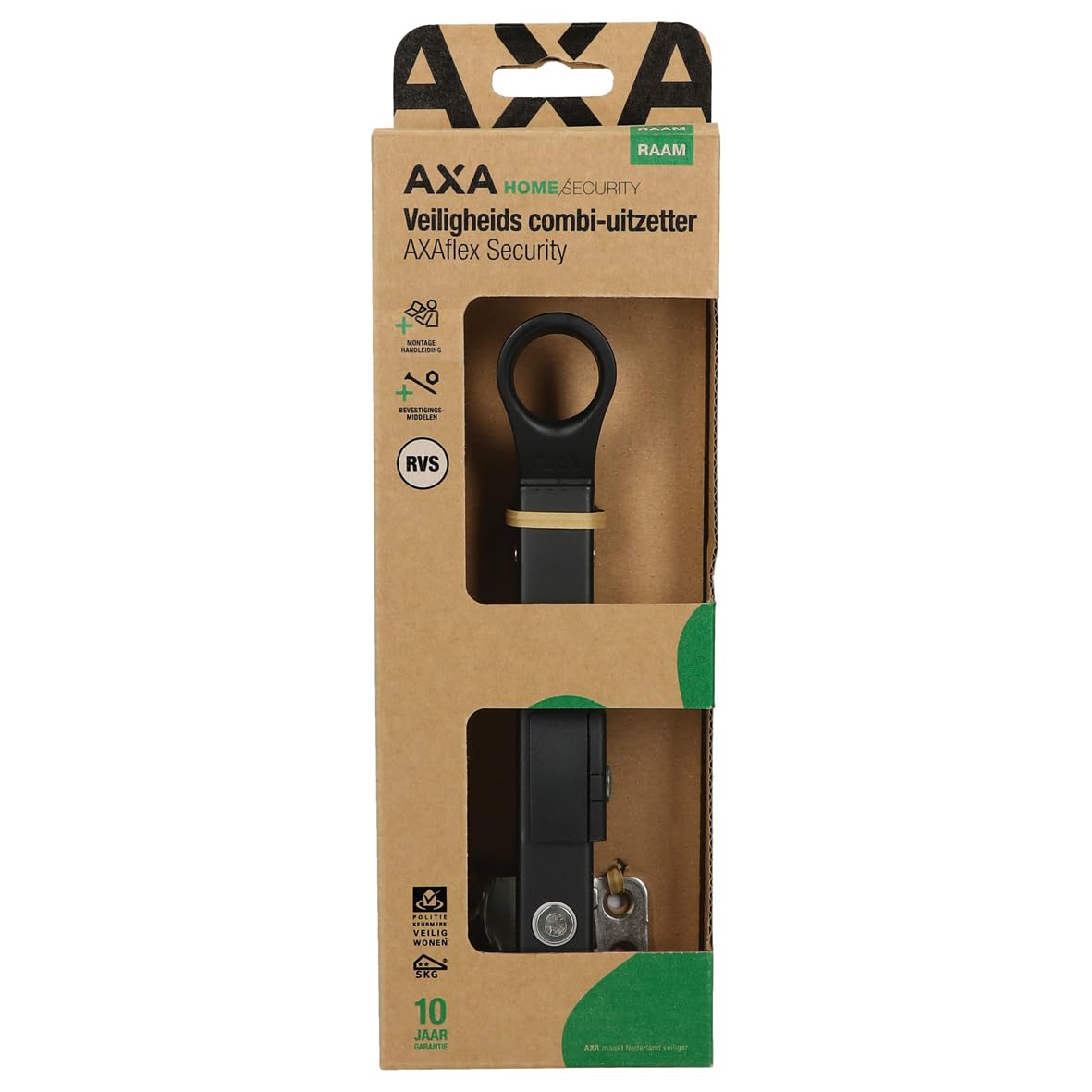 AXA Sicherheit Combi- Fensterfeststeller - AXAflex - Fensteröffner - 3 Stellungen - Abschließbar SKG2- Edelstahl Schwarz