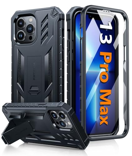 FNTCASE for iPhone 13 Pro-Max Case: Military Grade Shockproof Protective Phone Cover with Kickstand - Dual Layer Full Protection Matte Textured Drop Proof Heavy Duty Hard Cases - 6.7 Inch Black