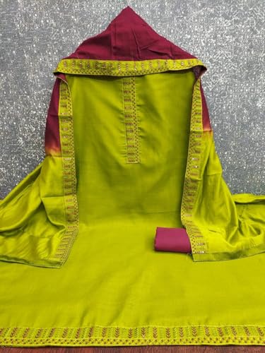 Image of HMP Fashion Womens Bombay Cotton Embroidery Tie Cotton Unstitch dress Material With Chanderi lace bordered Dupatta
