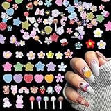150PCS Lollipop Candy Bear Cartoon Nail Charms 3D Mix Assorted Color Cute Acrylic Flower Rabbit Carrot Heart Ice Cream 3D Nail Charms for Nail Art DIY Accessories