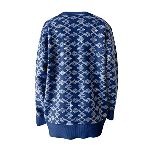 Hthlvmd Women's Long Sleeve Button Down Crew Neck Knit Cardigan Sweater Blue #TOP2