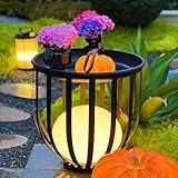 Solar Outdoor Lights Waterproof Stainless Steel, Pathway Lighting for Garden/Yard/Patio Landscape, Multi-Use Plant Stand & Floor Lamp with Durable Iron Construction - Auto On/Off Warm White