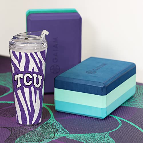 Image of Rico Industries NCAA Glitter 24oz Acrylic Glitter Tumbler with Hinged Lid, Officially Licensed Double Wall Tumbler with Straw