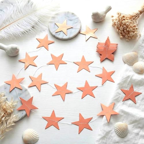 Image of Spakon 65 Feet Glitter Star Paper Garland Banner Hanging Decoration Star Streamers Double Side 2026 Graduation Decorations for Wedding Birthday Festival New Year Party Decoration(Rose Gold)