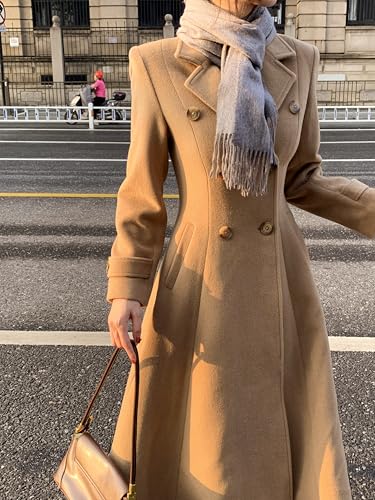 Image of IDEALSANXUN Womens Long Wool Coat Fall Winter Double Breasted Trench Coat Peacoat Jackets